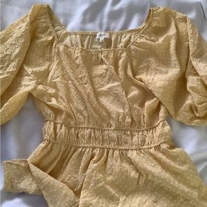Yellow Swiss dot puff sleeve shirt